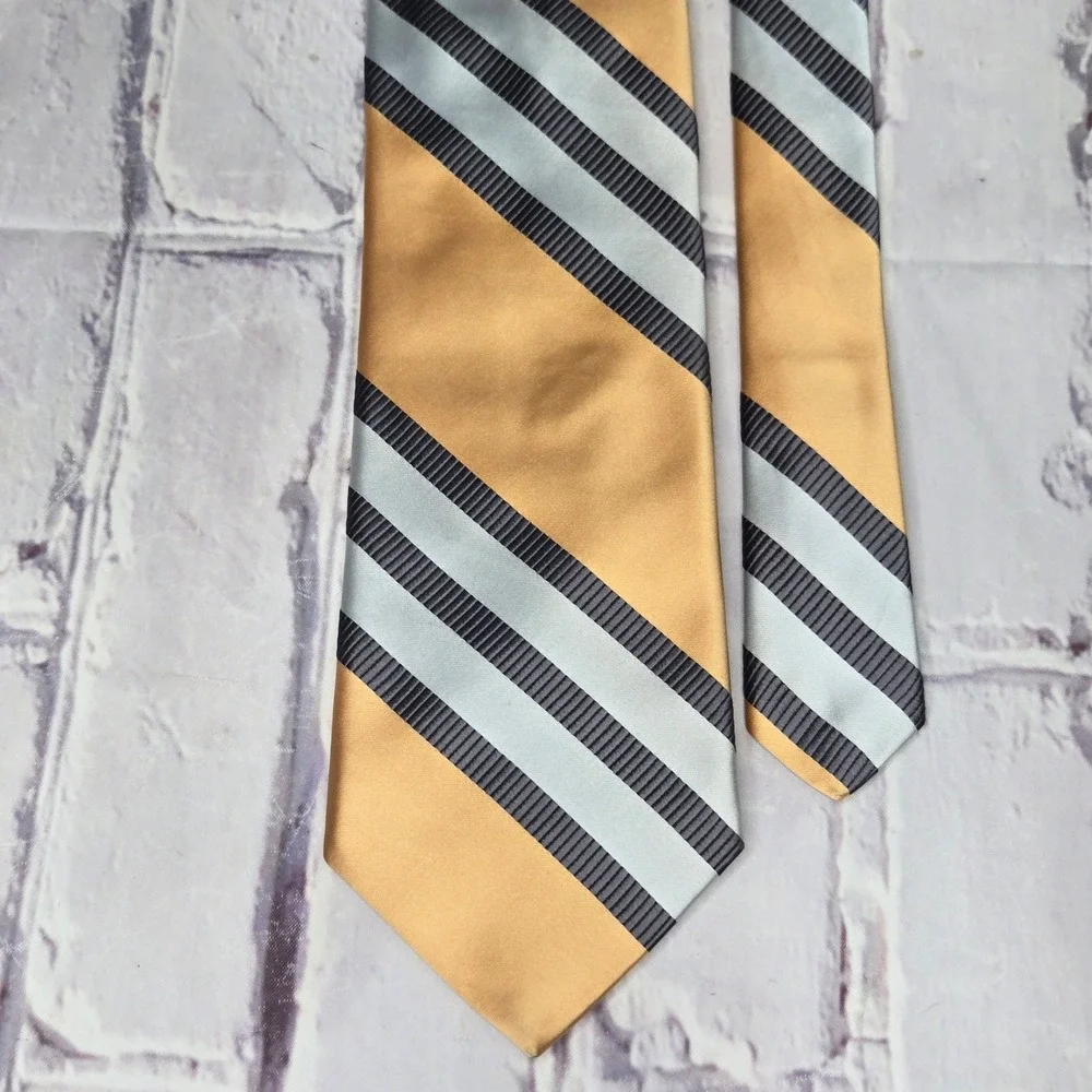 Ike Behar Tie Gold Silver Grey Striped Silk Cotton Blend Business Dress Mens